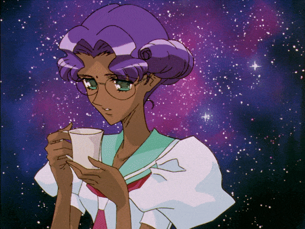 Anthy sipping tea and Utena watching